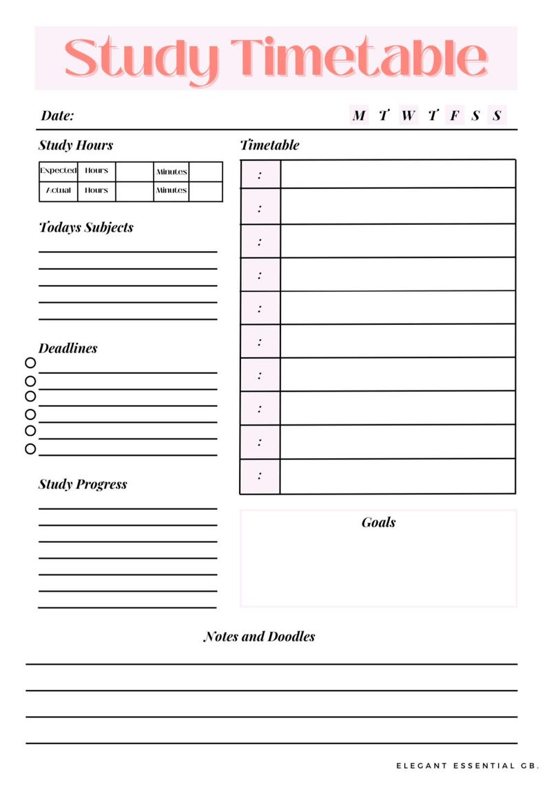 Study Hours Plan Process Academic Planner | Digital Download - Etsy