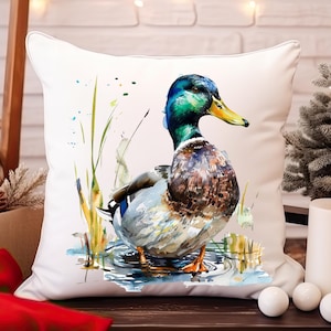 Duck Throw Pillow, Hunting Decor, Waterfowl Art, Dog Theme, Gift for Hunter, Outdoor Home Decor, Duck Hunting Season, Rustic Cabin