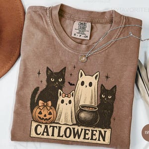 Cute Ghost Black Cats Halloween Comfort Colors® Shirt, Halloween Black Cat shirt, Spooky Season Cat Tee, cat lover gift, Funny Ghost Cat Tee