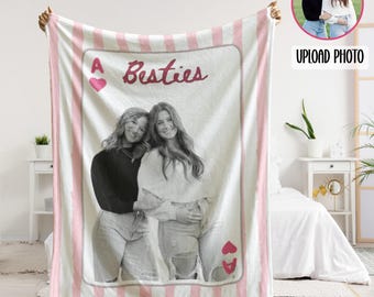 Personalized Besties Photo Blanket, Custom Name Blanket for Bestie, Birthday Gift for BFF, Gift for Sister Bestie,  Custom Friendship Gift,