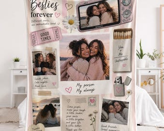 Personalized Best Friend Photo Blanket Collage, Memorial Blanket, Best Friend Gift, Besties Custom Gifts, Memorial Blanket BFF Soul Sister