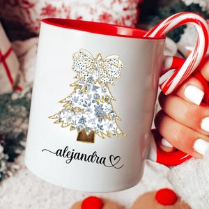 Christmas Mugs, Custom Coquette Mugs, Christmas Tree Bow Mug, Christmas Name Mugs, Personalized Mugs Christmas Gifts, Mug Christmas Trees