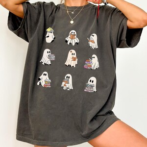 Comfort Colors® Ghost Book Shirt, Halloween Teacher Gift, Librarian Reading Shirt, Book Lover Tee, Retro Bookish Ghost Sweatshirt
