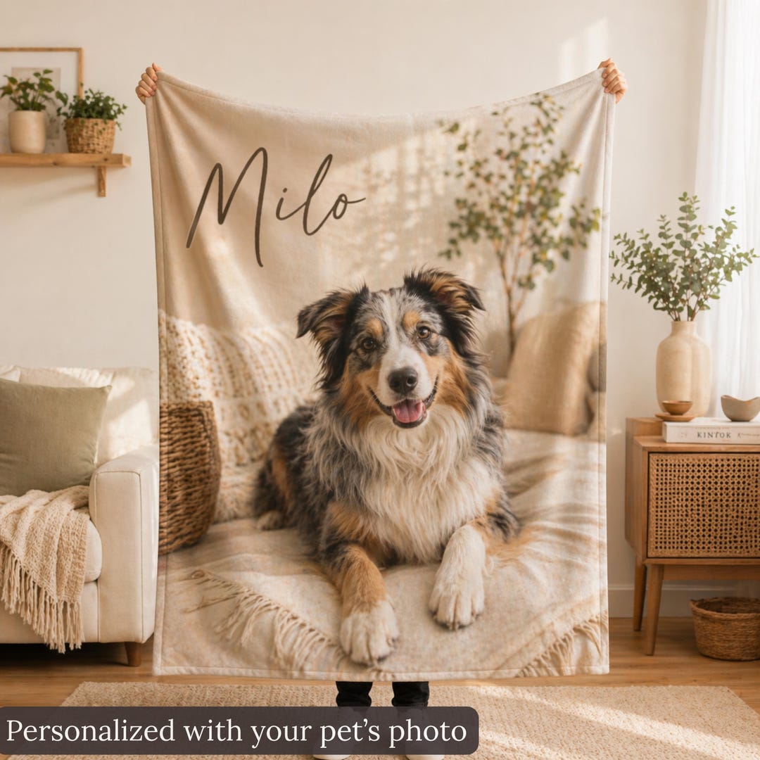 Custom Pet Photo Blanket, Personalized Dog Cat Throw, Pet Memorial Gift ...