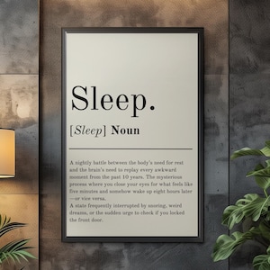 Lustiger Schlaf Definition Wand Kunst Poster Snooze Kunstwerk Wand Dekor