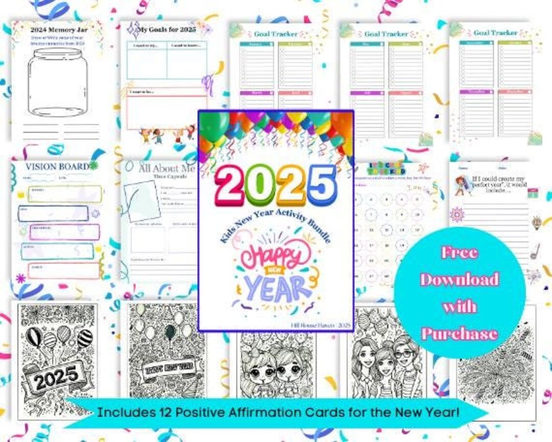2025 Kids New Year Activity Bundle - Printable Goal Setting, Positive ...