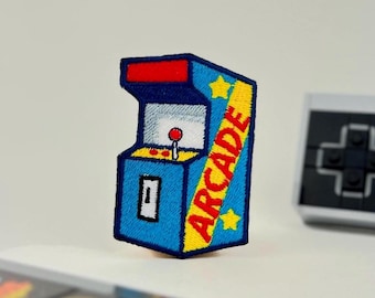 Retro arkadmaskin broderad lapp för jacka ryggsäck stryk-på gamer lapp vintage 80-tals videospel gåva sy-på lapp applikation badge
