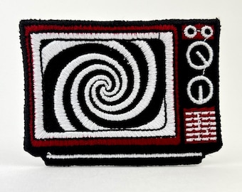 Retro Hypnotisk TV-lapp – Broderad strykbar spiralskärmslapp för jackor, väskor, västar | Vintage estetisk presentidé