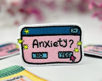 Anxiety Meme Embroidered Patch – Cute Iron-On Retro Pop-Up for Jackets, Bags | Pastel Funny Mental Health Patch ADHD AU Gift