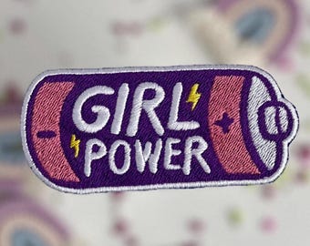 Broderad lapp med Girl Power-batteri, strykbar feministisk empowerment-emblem, motivationsgåva, accessoar för starka kvinnor, 9 x 4 cm