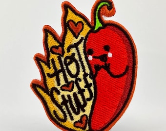 Hot Stuff Broderad Tygmärke, Söt Chilipeppar Stryk-på Tygmärke, Rolig Flamma Sy-på Tygmärke, Kawaii Mattillbehör, Present till Kryddiga Älskare, DIY