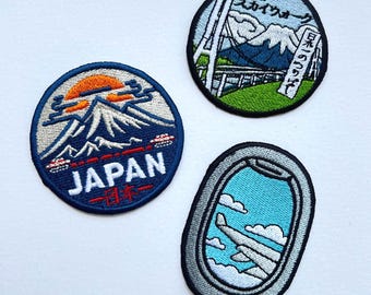 Broderat resetygmärke för Japan: Mount Fuji, Mishima Skywalk, flygplansfönster.