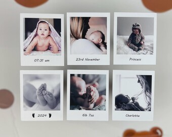 Personliga magneter för babyfoton i retrostil, anpassade minnessaker för nyfödda och första födelsedagar, välj 3 storlekar, unik babypresent till föräldrar
