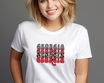 Georgia shirt with stacked lettering and cheetah print