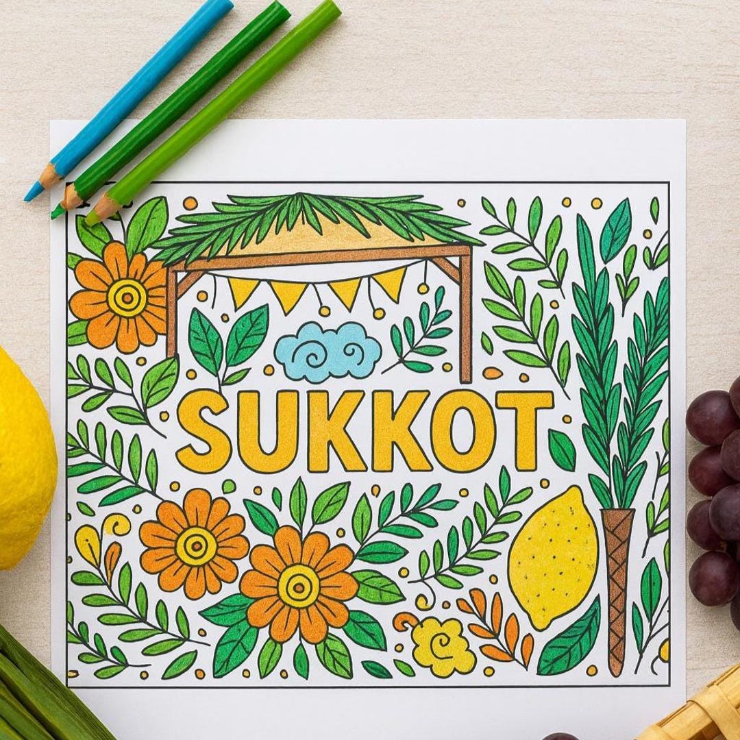 Sukkot Coloring Pages Bundle 12 Printable Sheets for Kids & Families