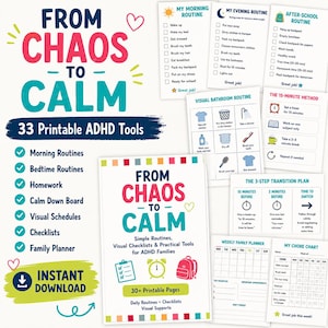 ADHD Routine Toolkit for Families Kids | 33 Printable Visual Schedules, Checklists & Calm Down Tools | Organization | PDF Download