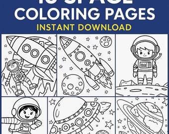 Pagine da colorare spaziali per bambini – 13 graziosi fogli a tema spaziale – Astronauta, razzo, pianeti – PDF stampabile scaricabile immediatamente
