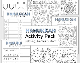 Chanukka-Aktivitätspaket für Kinder | Malvorlagen, Labyrinthe, Wortsuche, Dankbarkeitsaufforderungen und Spiele | Druckbares PDF zum sofortigen Download
