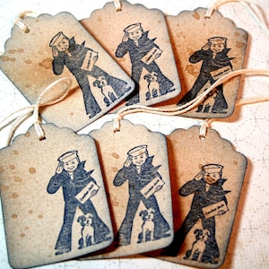 Gift Tags, Cracker Jack, Navy Blue, Vintage Style, Favor Tag, Wedding Tag, Party Tag, Rustic Tag, Baseball, Set of 6 image 1