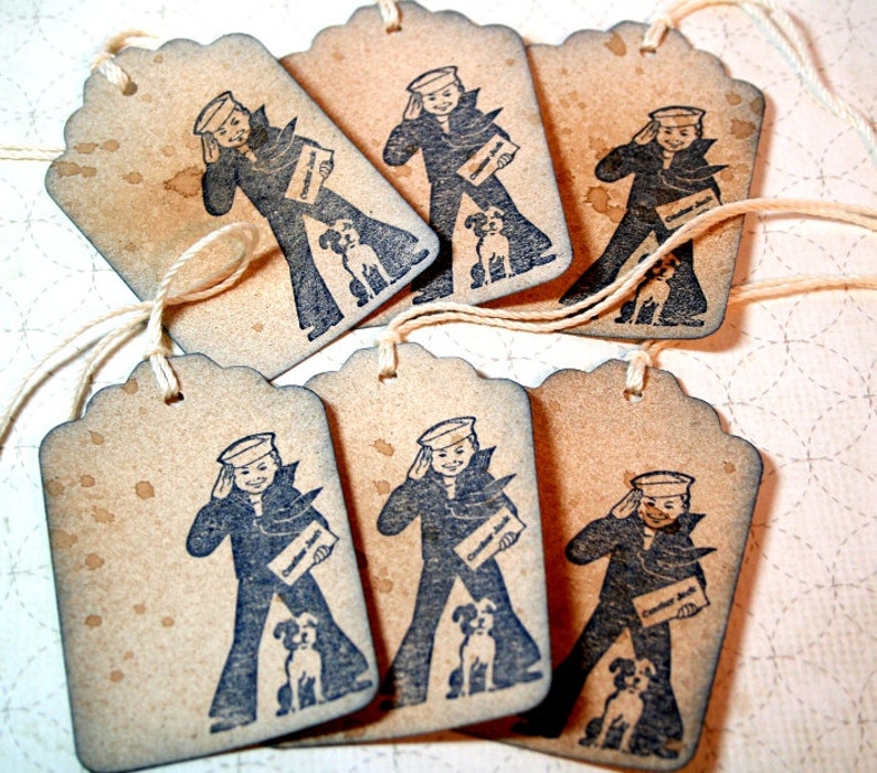 Gift Tags, Cracker Jack, Navy Blue, Vintage Style, Favor Tag, Wedding Tag, Party Tag, Rustic Tag, Baseball, Set of 6 image 1