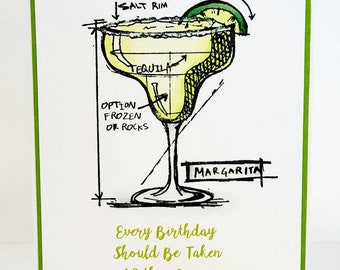 Margarita Birthday,  Margarita Birthday Card,  Birthday Taken with a Grain of Salt, Funny Birthday Card, Boozy Birthday Card, Lime Birthday