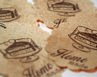 Gift Tag, Home Made Cake On Vintage Cake Stand,   Vintage Style (Set of 4), Walnut Stained Tag, Vintage Cake Tag, Vintage Cake Stand