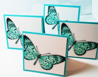 Pretty Aqua Butterfly Mini Note Card,  Set of 4 Envelopes Included, Mini Note cards, Butterfly Card, Note card Set, Beautiful Butterfly