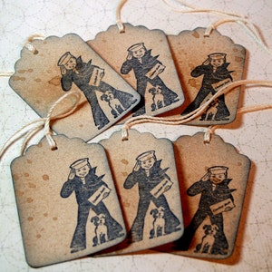 Gift Tags, Cracker Jack, Navy Blue, Vintage Style, Favor Tag, Wedding Tag, Party Tag, Rustic Tag, Baseball, Set of 6 image 2