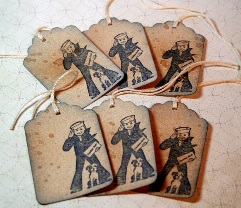 Gift Tags, Cracker Jack, Navy Blue, Vintage Style, Favor Tag, Wedding Tag, Party Tag, Rustic Tag, Baseball, Set of 6 image 2