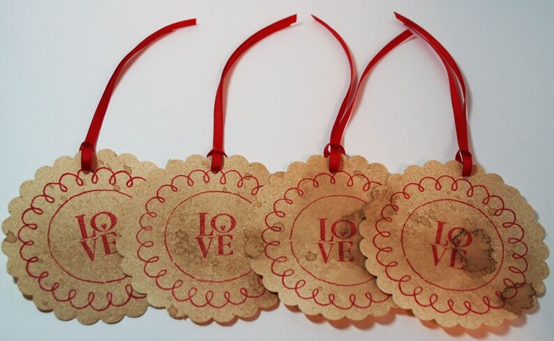 Valentine Tags Love Vintage Style Valentine Tags Scalloped Shabby Valentine Set of 4