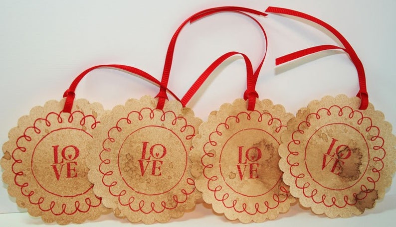Valentine Tags Love Vintage Style Valentine Tags Scalloped Shabby Valentine Set of 4