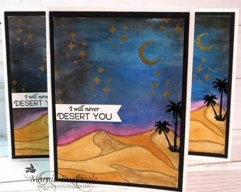 I Will Never Desert You, Happy Anniversary Card, Desert Card, Night Sky Card, Love Card, I Love You Card, Greeting Card, Watercolor Card