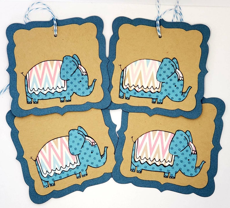 4 Elephant Tags Gift Tags Cute Elephant Tags Party Tags Set of 6 Birthday Tags Baby Tags