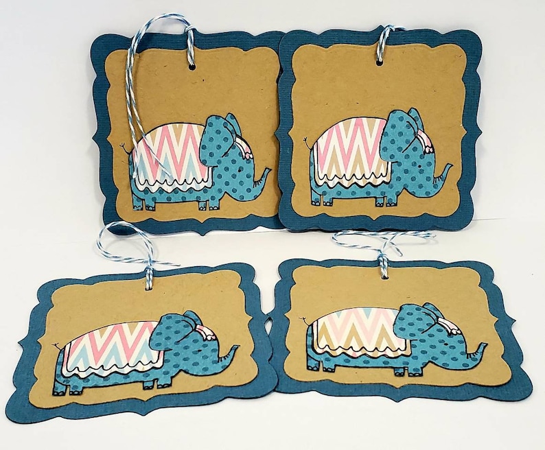 4 Elephant Tags Gift Tags Cute Elephant Tags Party Tags Set of 6 Birthday Tags Baby Tags