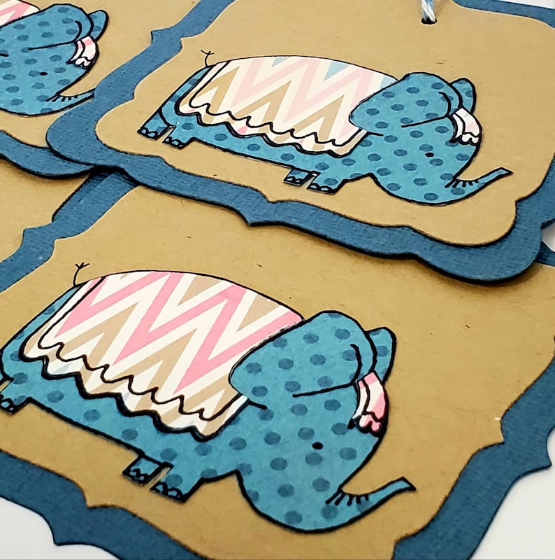 4 Elephant Tags Gift Tags Cute Elephant Tags Party Tags Set of 6 Birthday Tags Baby Tags