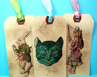 Alice Adventures In Wonderland Hand Colored Gift Tag, Come for Tea, Tea Time Tags, Alice Tags