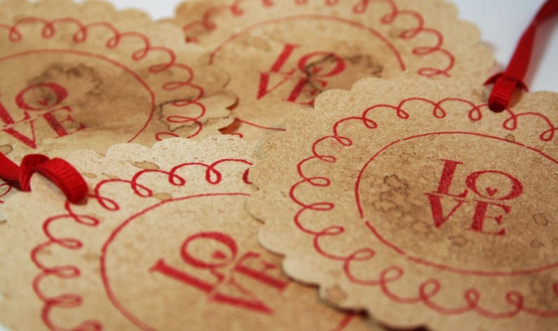 Valentine Tags Love Vintage Style Valentine Tags Scalloped Shabby Valentine Set of 4