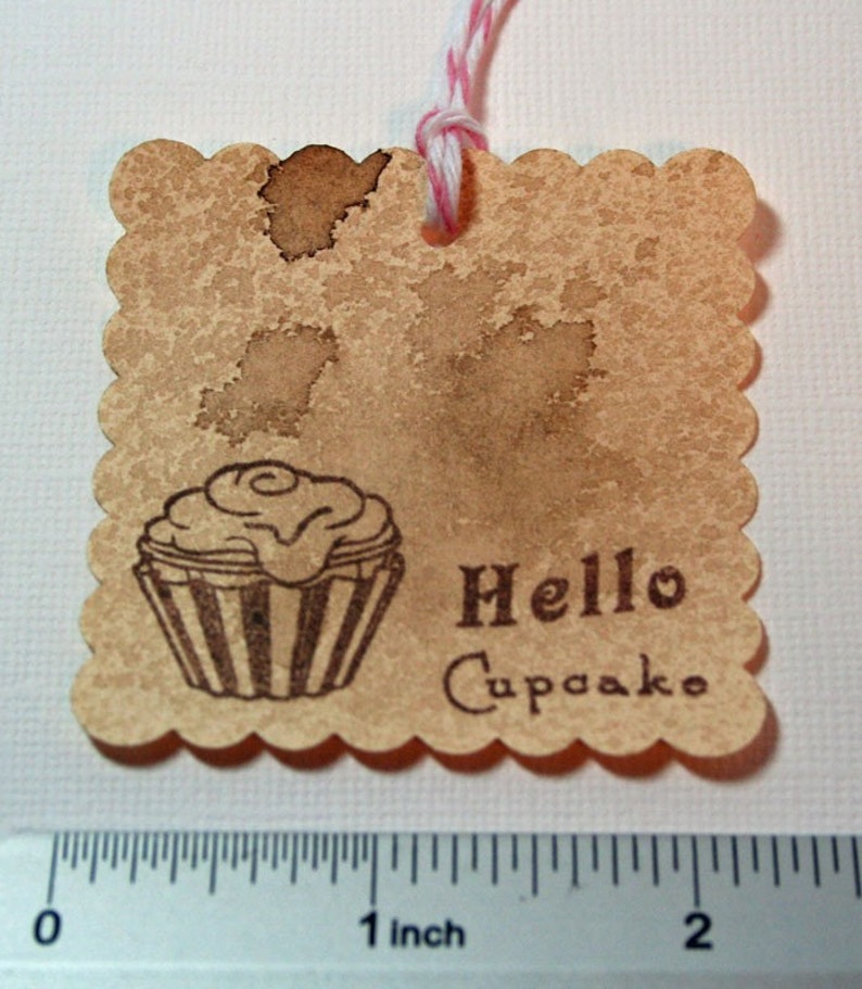 Set of 4 Gift Tags Food Tag Party Favors Handmade Gift Tags Food Gifts For Cupcake Gifts Vintage Style Hello Cupcake Baking Tags