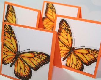 Pretty Monarch Orange Mini Note Cards, Set of 4 Envelopes Included, mini note cards, butterfly card, monarch butterfly cards, note card set