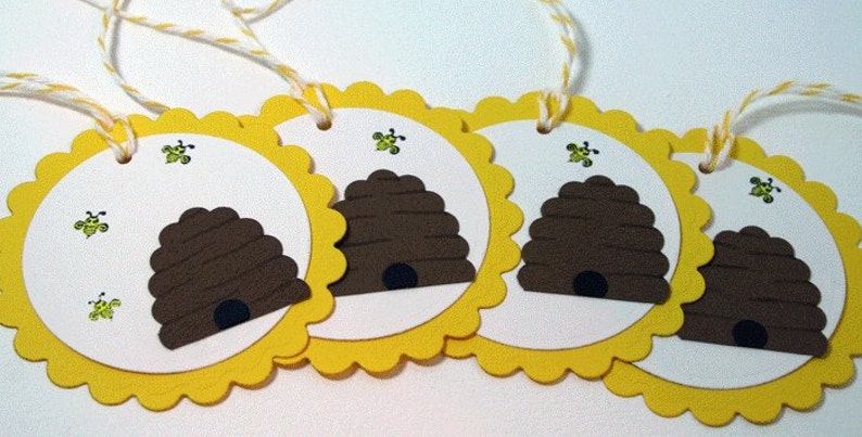 Bee Gift Tag Set of 4 Fanciful Bee Hive Gift Tag Medium image 2