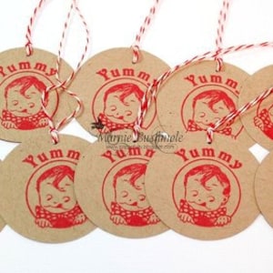 Vintage Yummy Gift Tag Set of 10, Food Tag, Canning Label, Baking Label, Food Gifts, Hang Tag, Rustic Tag, Canning Tag image 1