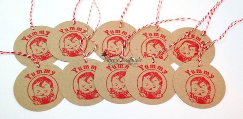 Vintage Yummy Gift Tag Set of 10, Food Tag, Canning Label, Baking Label, Food Gifts, Hang Tag, Rustic Tag, Canning Tag image 1