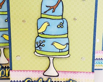 Bird Cake Birthday Card, Happy Birthday, Cake Birthday Card, Fancy Handmade Birthday Card, Celebrate, Paper Greeting Card, Dimensional Card