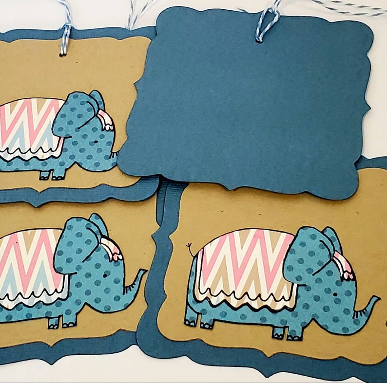 4 Elephant Tags Gift Tags Cute Elephant Tags Party Tags Set of 6 Birthday Tags Baby Tags