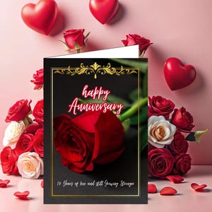 Tarjeta de felicitación del día de San Valentín, Tarjeta de felicitación de lujo editable, Tarjetas de flores rojas personalizables, Esposo o esposa, Novia, Novio