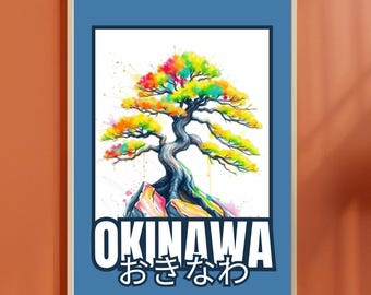 Okinawa-kunstdruk: retro bonsaiboomposter (digitale download)