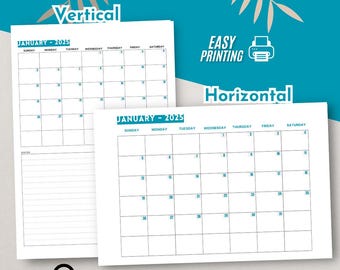2025 Monthly Planner: Vertical & Horizontal Calendar (Digital Download)