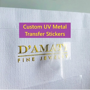 Custom UV Metal Transfer Stickers – Waterproof Metallic Logo Decals for Small Business Packaging & Branding