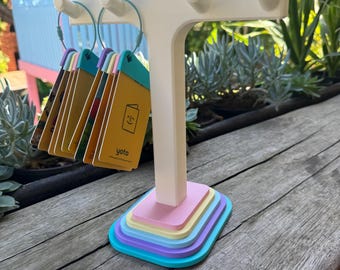 Yoto Card Clip Stand | Rainbow or Pastel Stacked Tower | 2-Prong or 4-Prong | Holds Yoto Card Clips