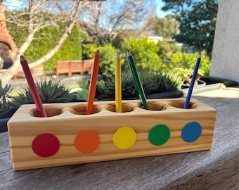 Portalápices de madera Montessori / Organizador de colores para lápices, rotuladores y marcadores / Acabado con aceite de tung natural